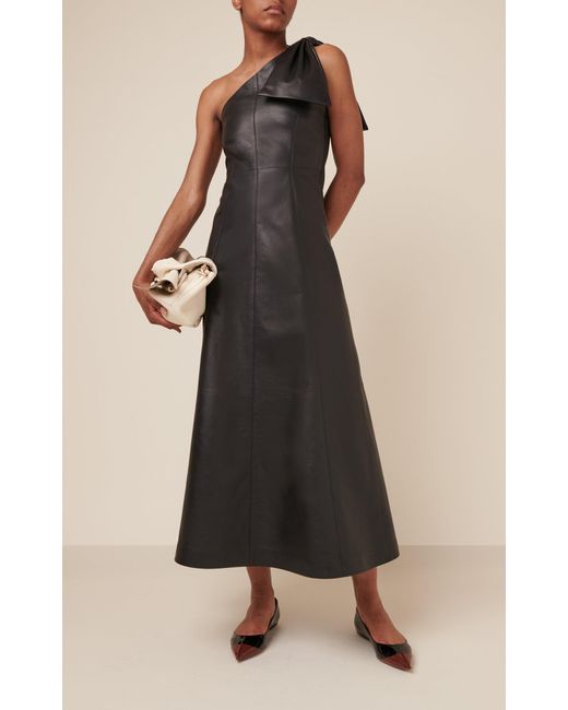Chloé Black Asymmetric Leather Maxi Dress