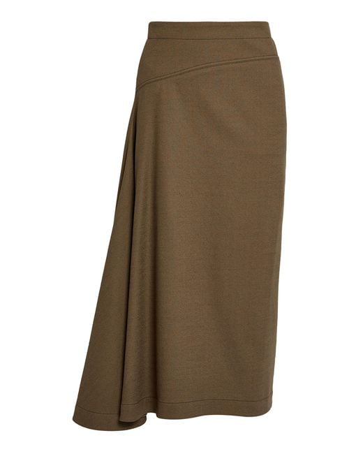 Erdem Green Draped Wool Midi Skirt