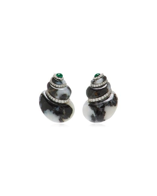 Yvonne Léon Black Mini Shell 9K-Stone Earrings