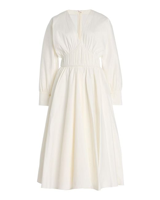 Alexis White Viro Gathered Cotton-blend Midi Dress