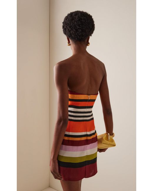 Cala De La Cruz Exclusive Roma Embroidered Striped-Linen Mini Dress