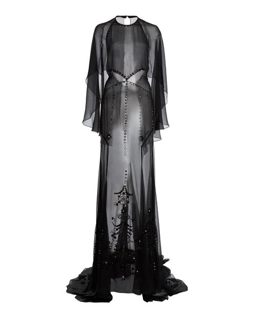Lanvin Black Embroidered Silk-Blend Cape Gown
