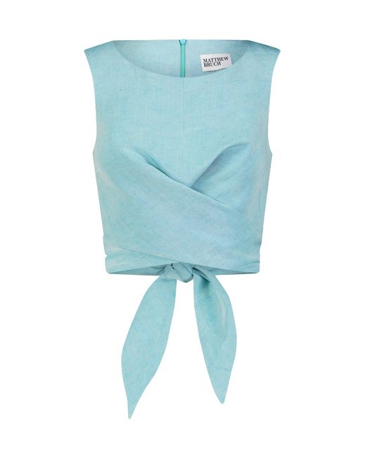 Matthew Bruch Blue Linen-Blend Wrap Top