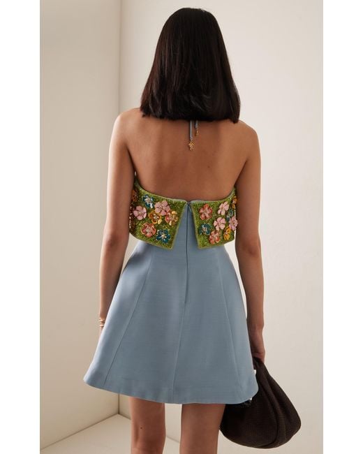 ALMAIS Yasmine Beaded Crepe Mini Dress in Blue | Lyst Canada
