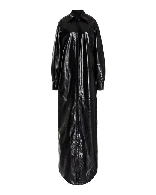 Brandon Maxwell Black The Adelle Glazed Leather Midi Dress