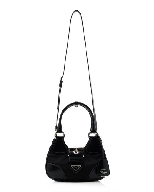 Prada Black Re-edition 2002 Moon Leather-trimmed Nylon Bag