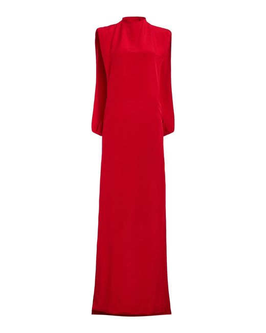 Atelier Prabal Gurung Red Four-Ply Silk Crepe Mock-Neck Open Cocoon Column Dress