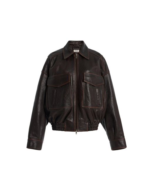 Staud Black Eugene Distressed Leather Jacket