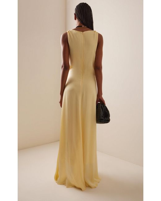 Bondi Born Yellow Ardea Twist-Shoulder Hammered-Satin Maxi Dress