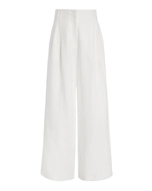 Another Tomorrow White Exclusive Pleated Linen Wide-Leg Pants