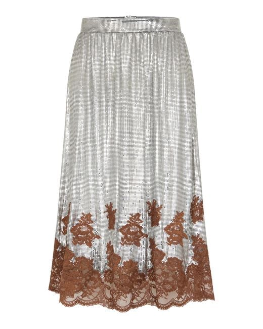 Rabanne Metallic Lace-Trimmed Knee-Length Skirt
