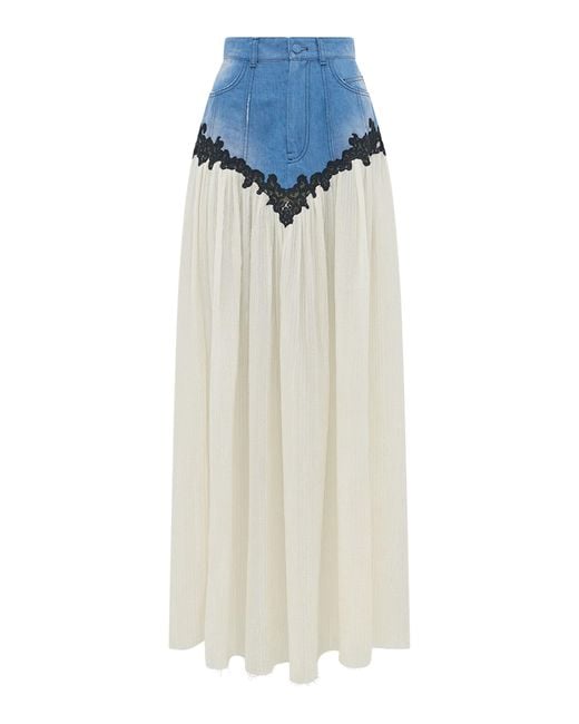 Gabriela Hearst White Leigh Lace-Trimmed Cotton-Linen Denim Maxi Skirt
