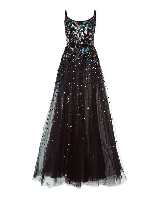 Elie Saab Black Sequin Embroidered Tulle Gown