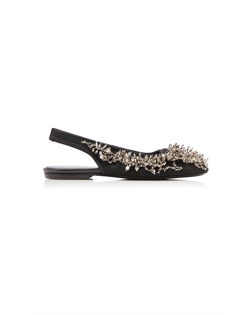 Dries Van Noten Black Embroidered Mesh Slingback Flats
