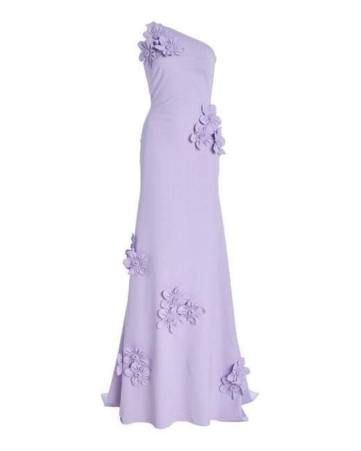 Greta Constantine Purple Exclusive Everard Floral-Appliquãd Stretch-Cady Gown