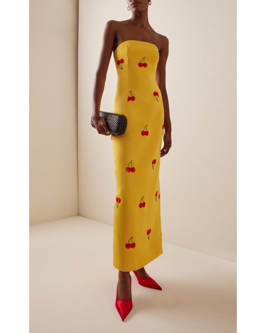 LEO LIN Yellow Rayna Embellished Crepe Maxi Dress