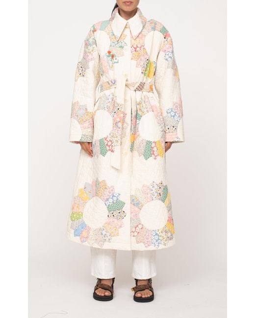 Sea White Linden Patchwork Quilted Cotton Coat