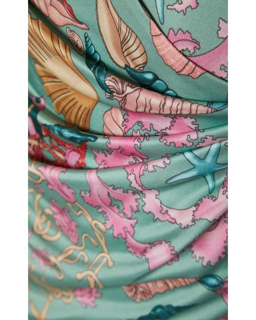 Versace Blue La Vacanza Printed Jersey Halter Midi Dress
