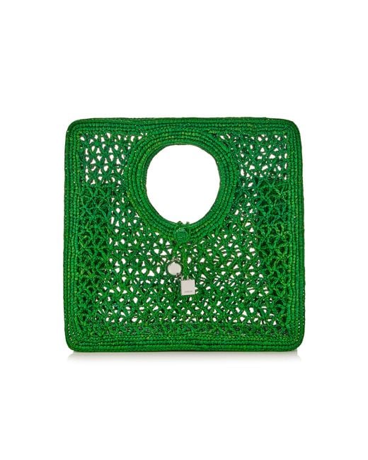 Jacquemus Green Le Petit Carre Spiaggia Raffia Tote Bag