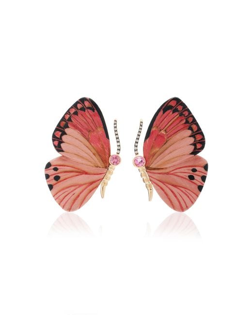 Silvia Furmanovich Red Marquetry Butterfly Diamond & Pink Tourmaline Earrings for men