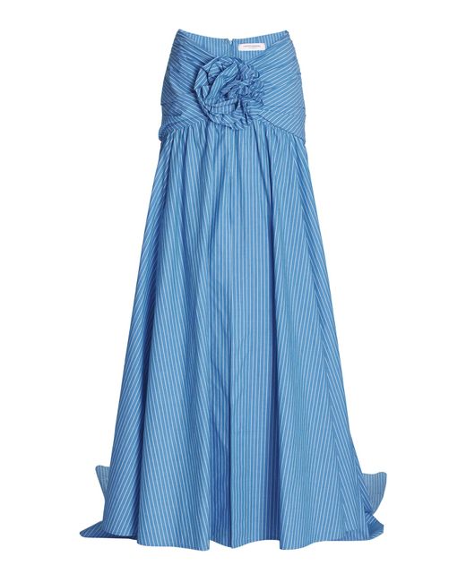 Carolina Herrera Blue Gathered Cotton Maxi Skirt
