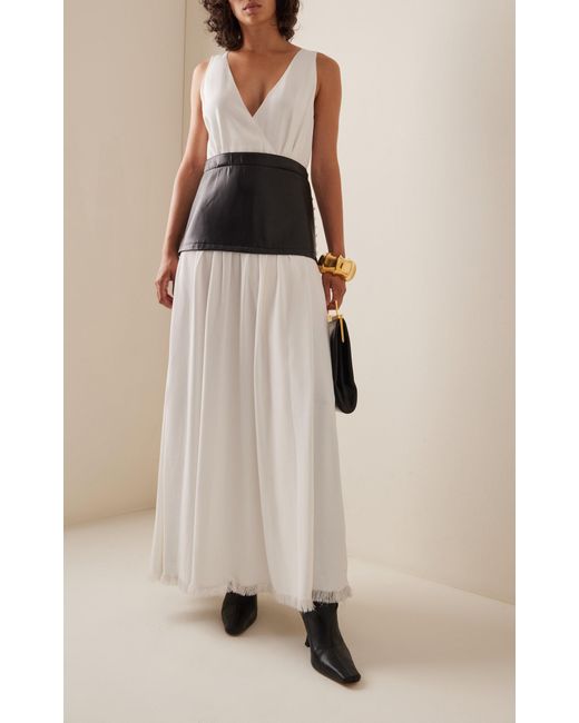 Proenza Schouler White Crepe & Eco-leather Combo Maxi Dress