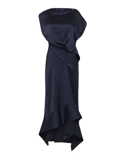 Acler Blue Clover Draped Satin Asymmetric Dress