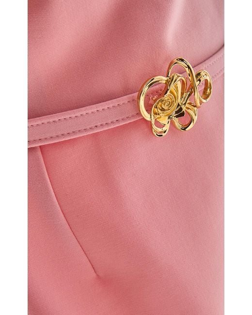 Oscar de la Renta Pink Asymmetric Knotted Wool-Blend Midi Dress