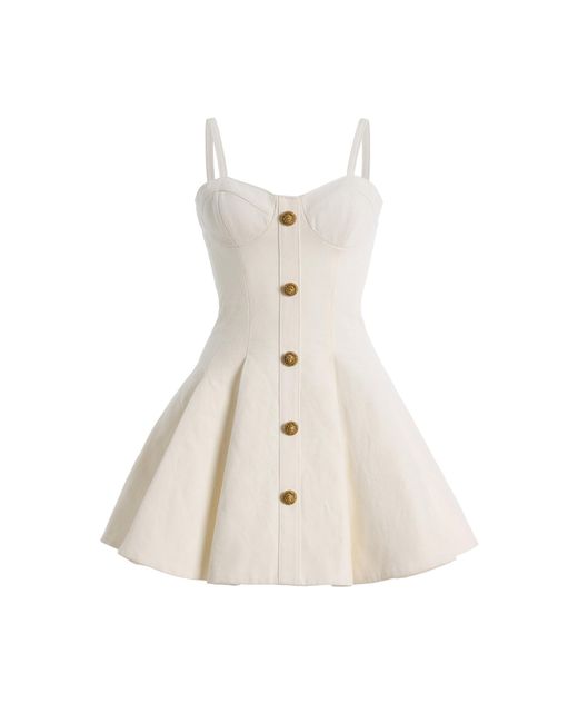 Balmain White Quilted Denim Dress
