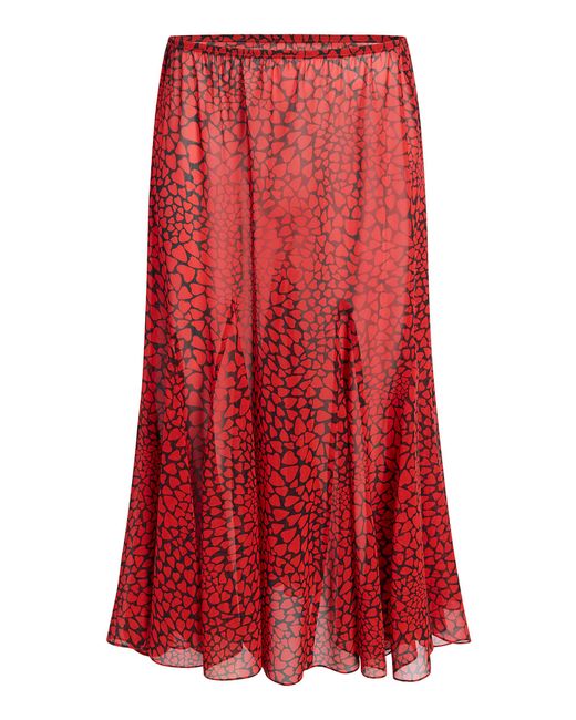 Khaite Red Ophelia Heart- Silk Chiffon Midi Skirt