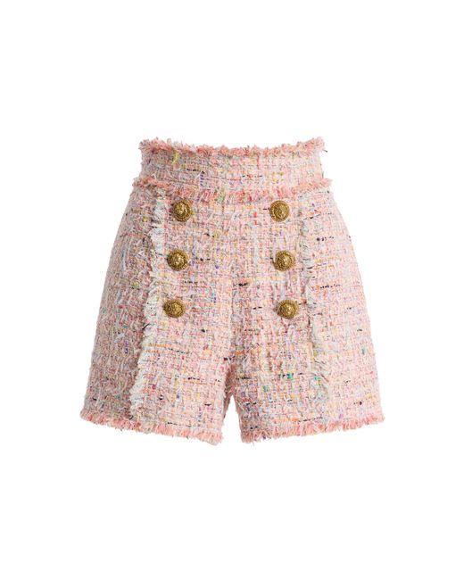 Balmain Pink Buttoned Tweed Shorts