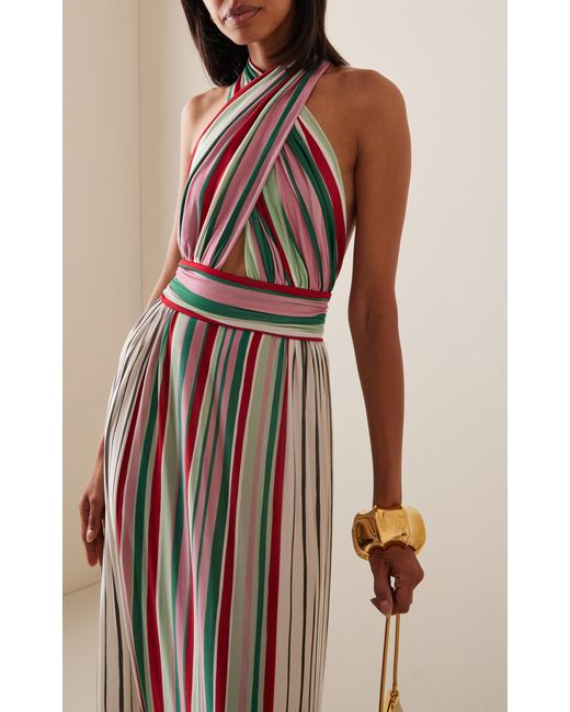Elie Saab White Striped Jersey Maxi Dress