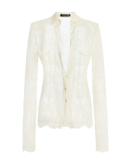 LAQUAN SMITH White Lace Button-Up Top