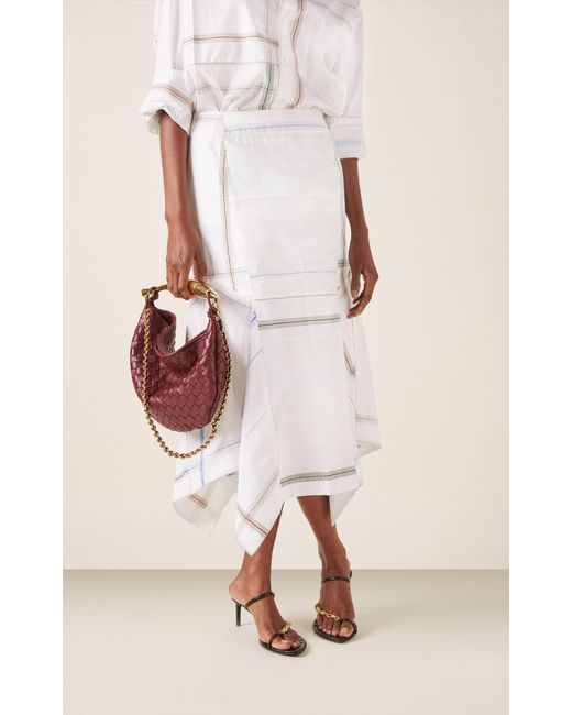 Bottega Veneta White Exclusive Checked Cotton Midi Skirt