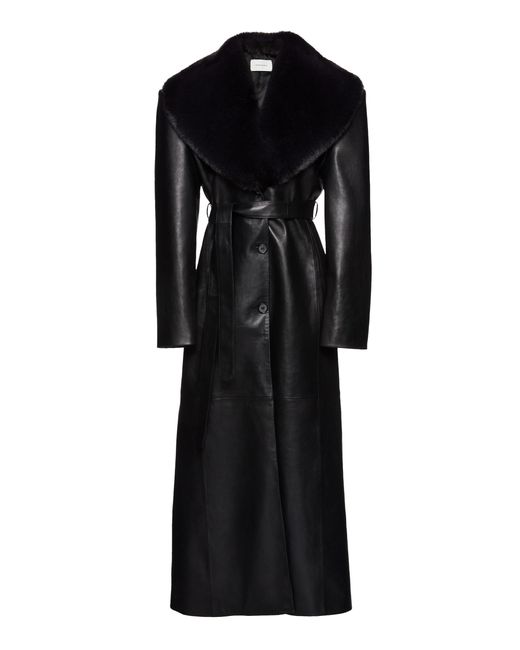 Magda Butrym Black Fur-trimmed Leather Coat