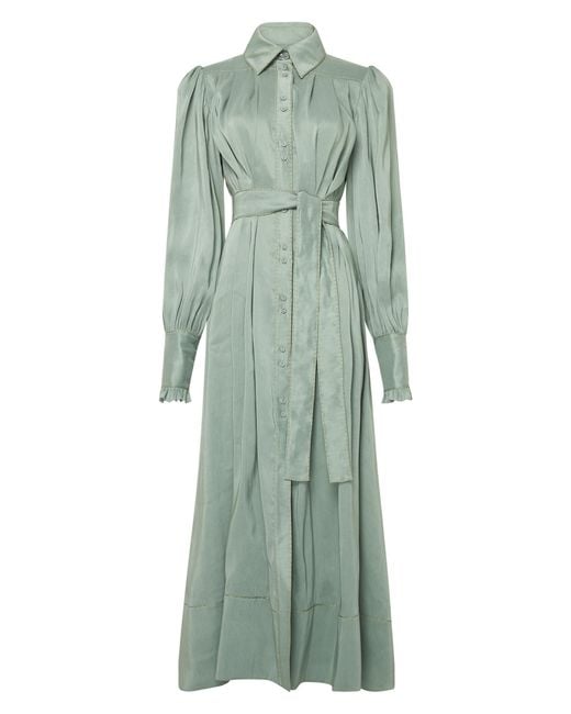 Aje. Green Idealist Belted Linen-silk Shirt Dress