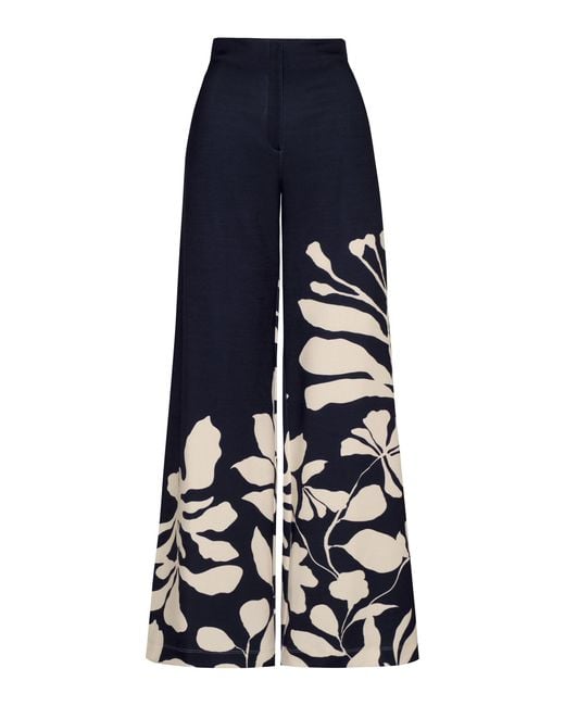 ANDRES OTALORA Blue Preferida Botanical Linen-Blend Wide-Leg Pants