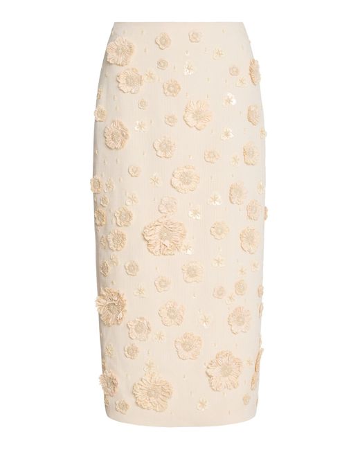 Alexis Natural Torie Raffia-Detailed Woven Midi Skirt