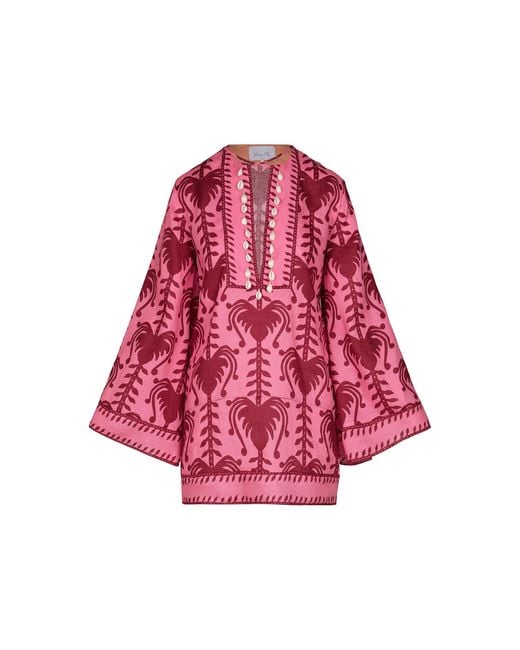 Johanna Ortiz Red Wild Savannah Printed Linen Mini Dress