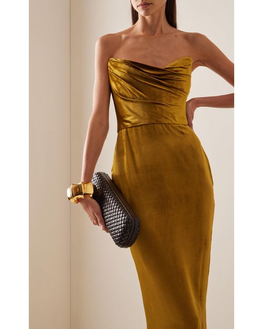 Marchesa Yellow Draped Silk-velvet Gown