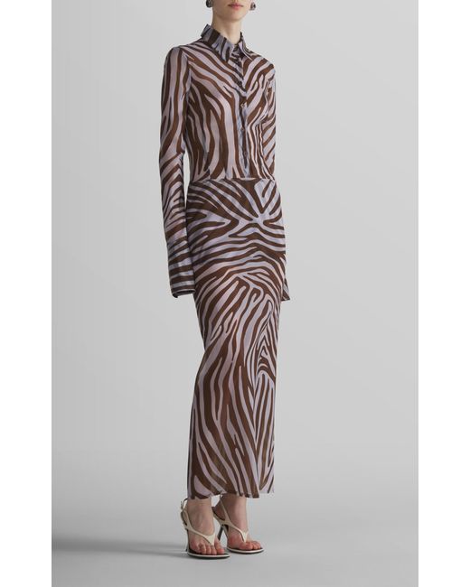 Mugler Purple Zebra-Printed Maxi Skirt