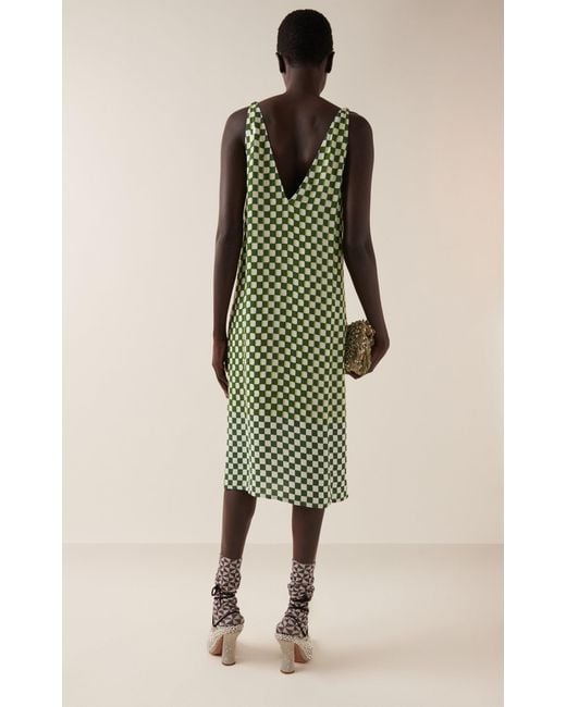 Dries Van Noten Debbie Sequined Checkered Crepe Midi Dress in Green | Lyst