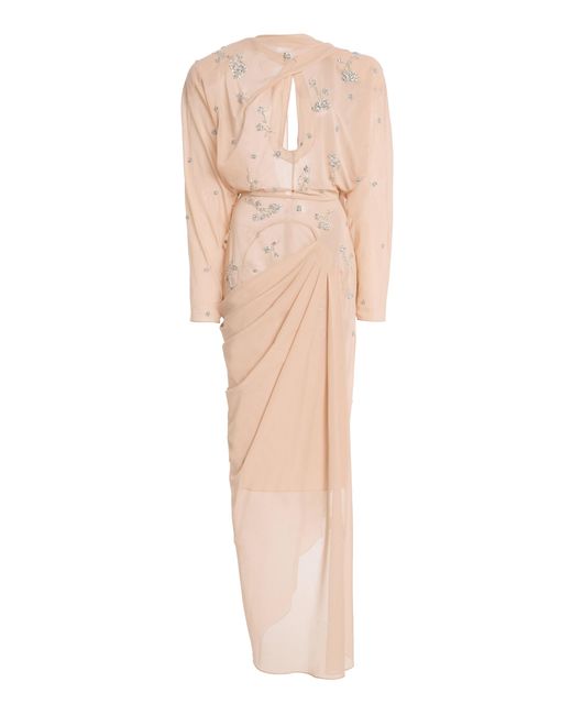 Harithand Natural Exclusive Embellished Silk Midi Dress