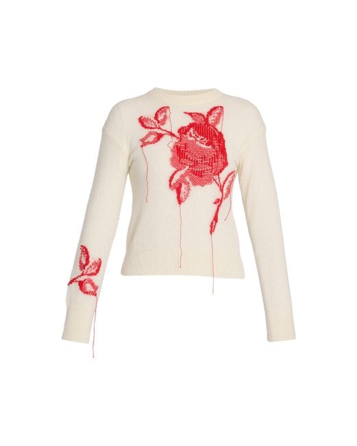 Erdem Red Floral Intarsia Alpaca Merino Sweater