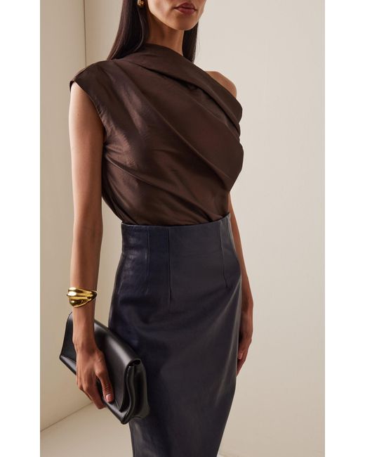 Jonathan Simkhai Brown Vivia Draped Satin Top