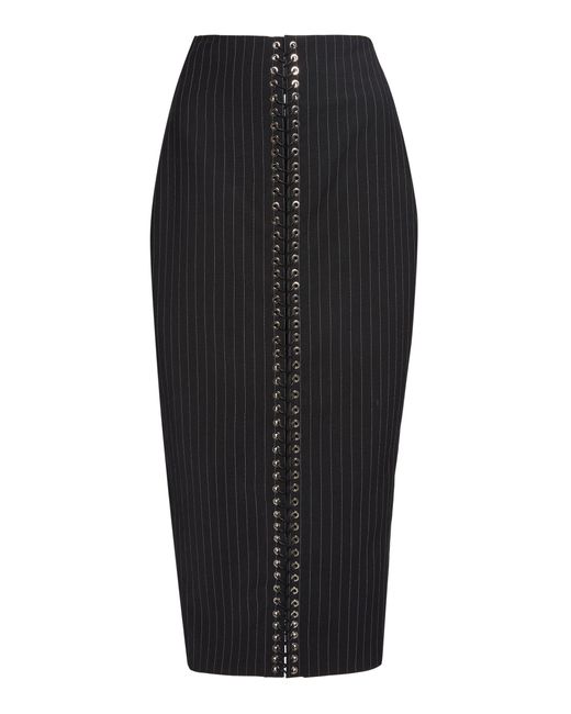 Ludovic de Saint Sernin Black Pinstripe Eyelet Skirt