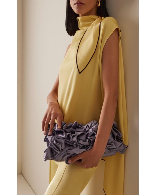 Dries Van Noten Blue Ruffled Satin Envelope Clutch