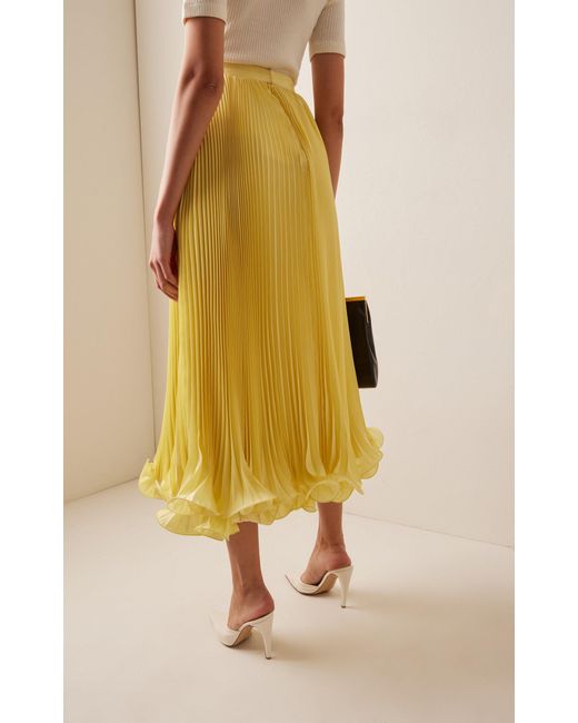 Balmain Yellow Pleated Light-crepe Maxi Skirt