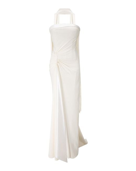 Marmar Halim White Strapless Crepe Maxi Dress With Scarf
