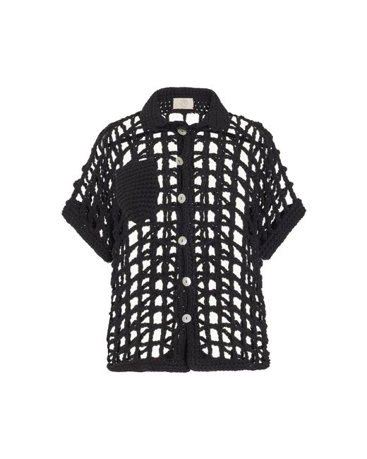 Nia Thomas Black Sessa Cotton Crochet Shirt